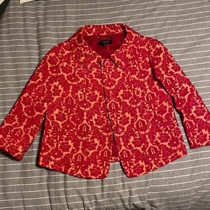 Vintage Talbots 3/4 sleeve brocade swing jacket (pink and red)